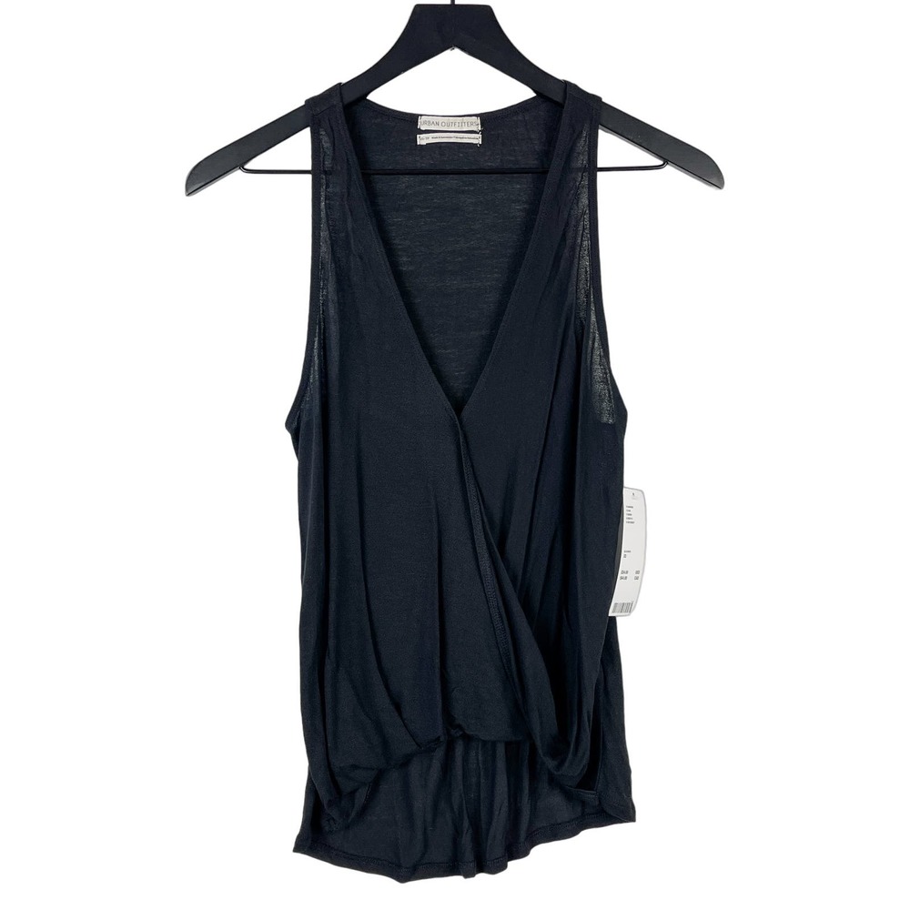 NWT Urban Outfitters Womens (XS) V-Neck Draped Knit Tank Top Black Viscose